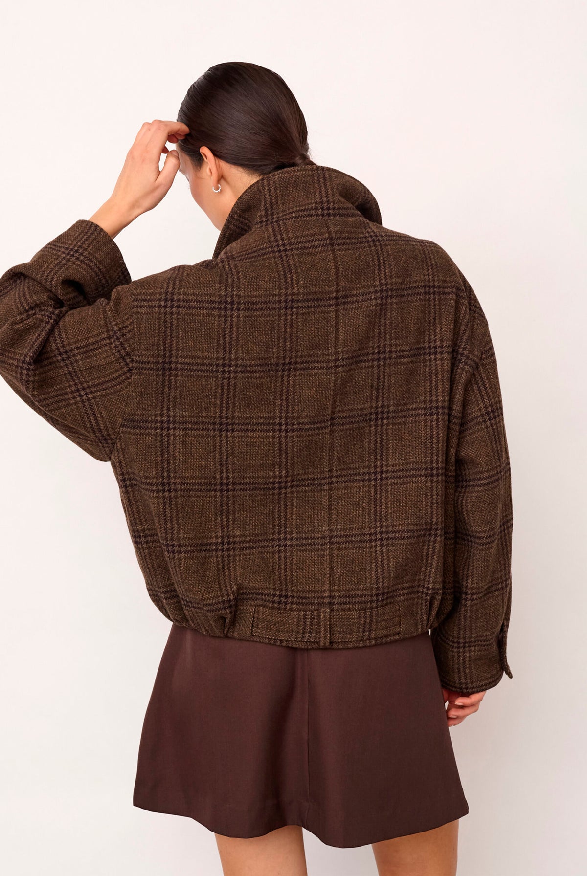 OlvaCC Check Balloon Jacket 20003-Dark Brown - 500170