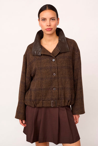 OlvaCC Check Balloon Jacket 20003-Dark Brown - 500170 Thumbnail