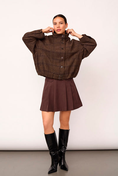 OlvaCC Check Balloon Jacket 20003-Dark Brown - 500170 Thumbnail