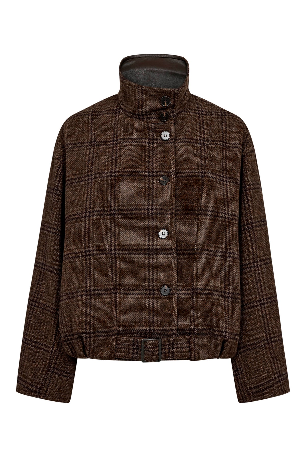 OlvaCC Check Balloon Jacket 20003-Dark Brown - 500170