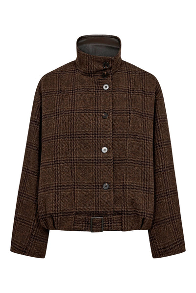 OlvaCC Check Balloon Jacket 20003-Dark Brown - 500170 Thumbnail