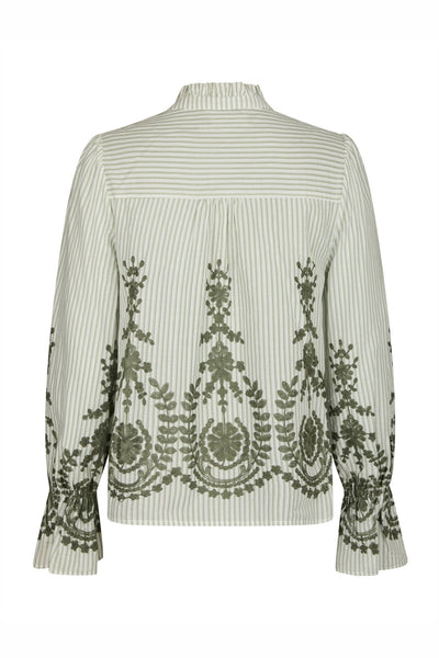 Amara Stripe Emb Blouse DUSTY GREEN - 163363 Thumbnail