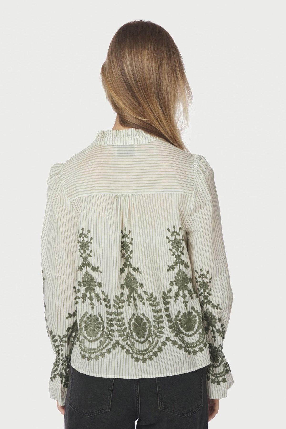 Amara Stripe Emb Blouse DUSTY GREEN - 163363