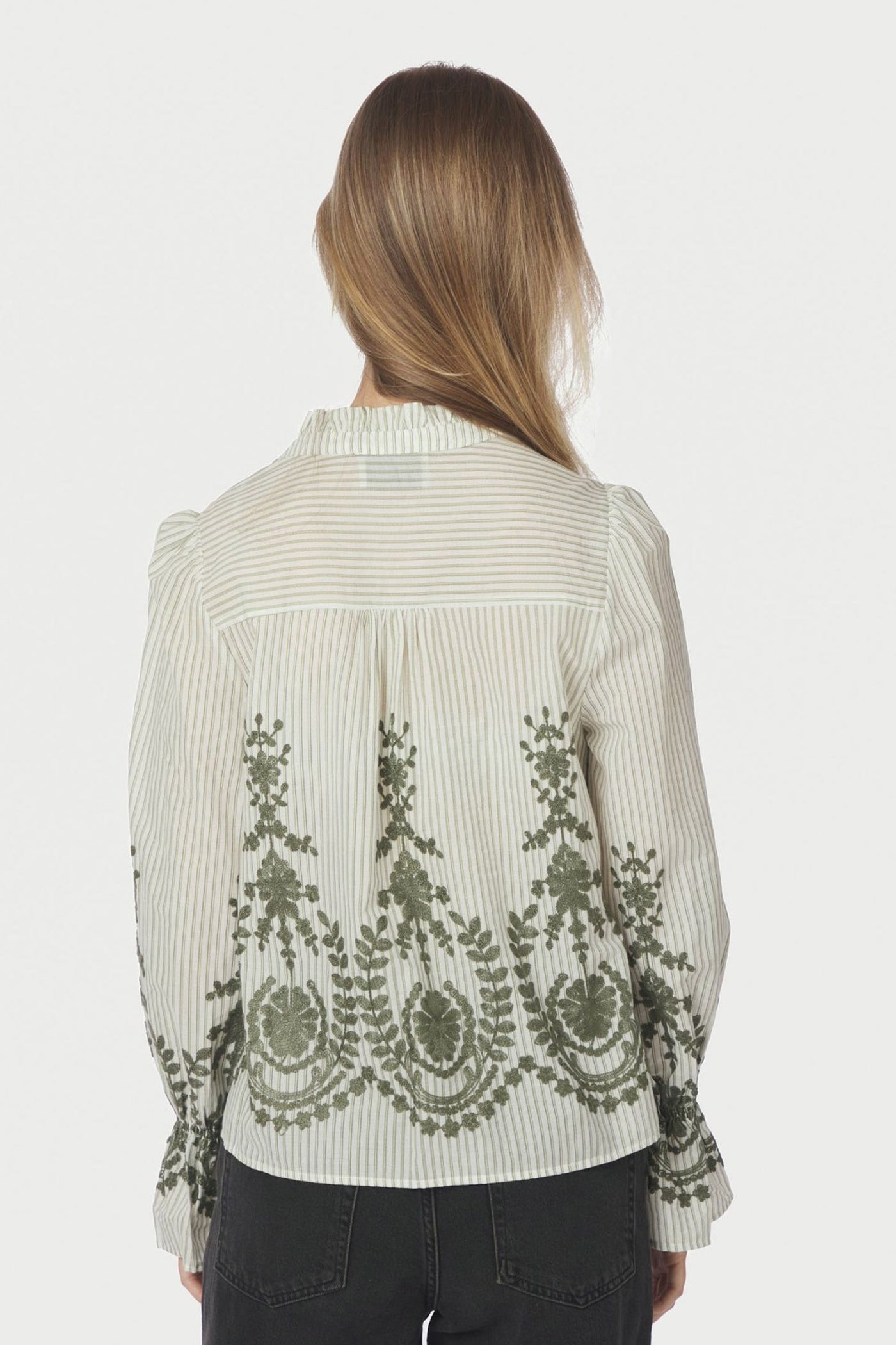 Amara Stripe Emb Blouse DUSTY GREEN - 163363