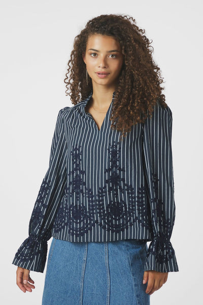Amara Stripe Emb Navy - 163363 Thumbnail
