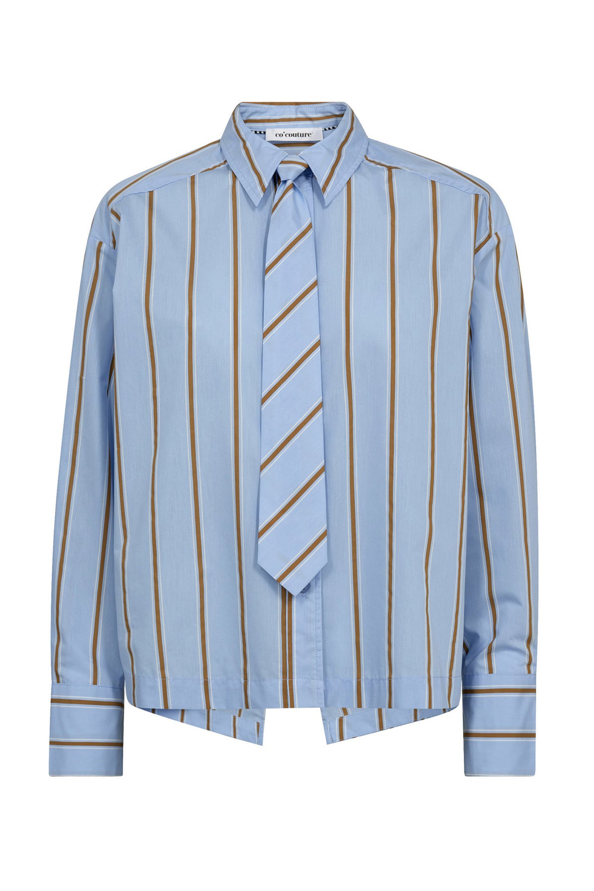 AmoraCC Stripe Tie Shirt 23-Pale Blue - 35918