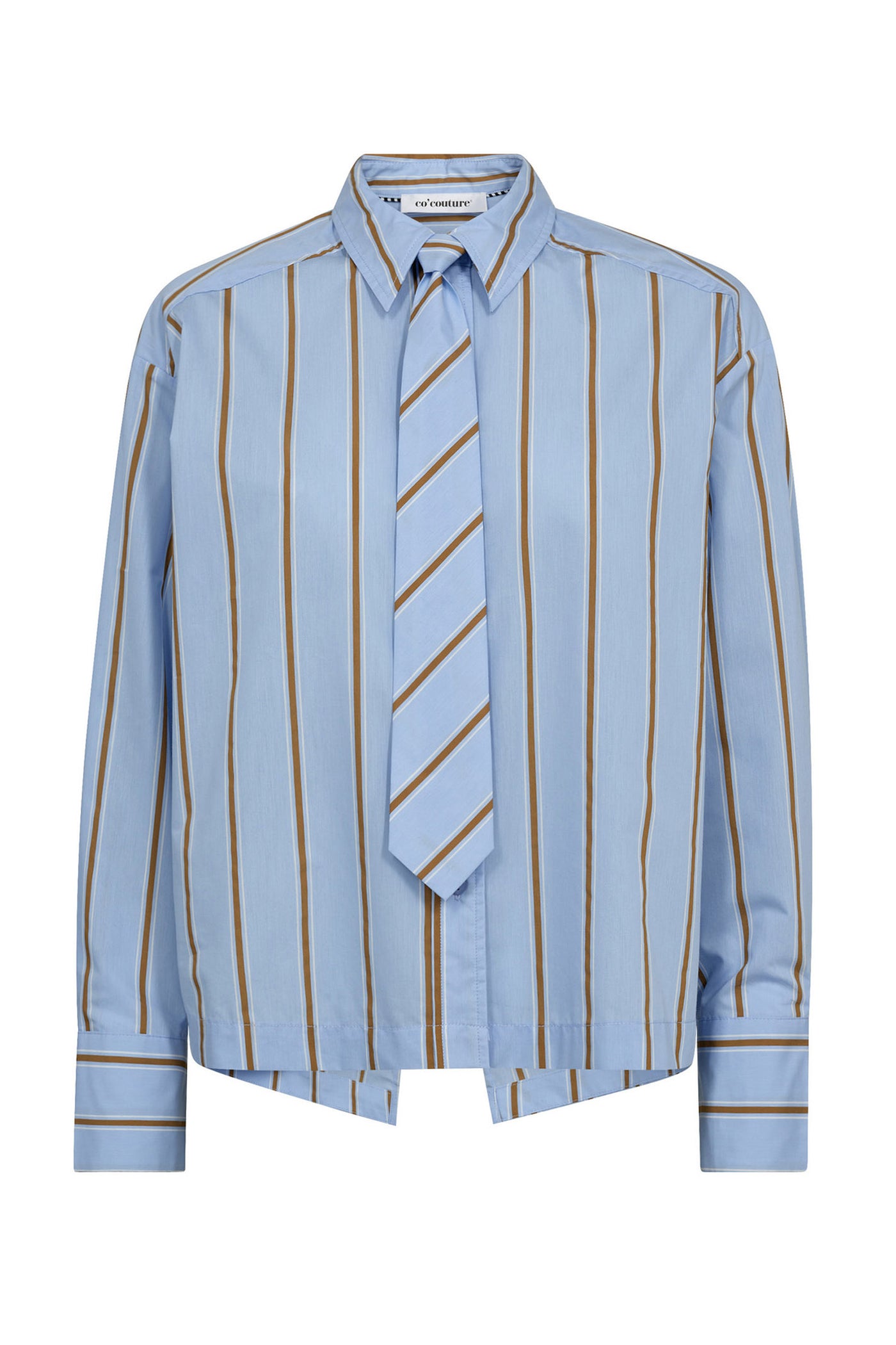 AmoraCC Stripe Tie Shirt 23-Pale Blue - 35918