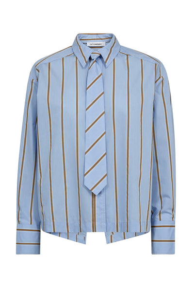 AmoraCC Stripe Tie Shirt 23-Pale Blue - 35918 Thumbnail