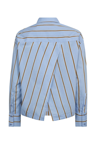 AmoraCC Stripe Tie Shirt 23-Pale Blue - 35918 Thumbnail