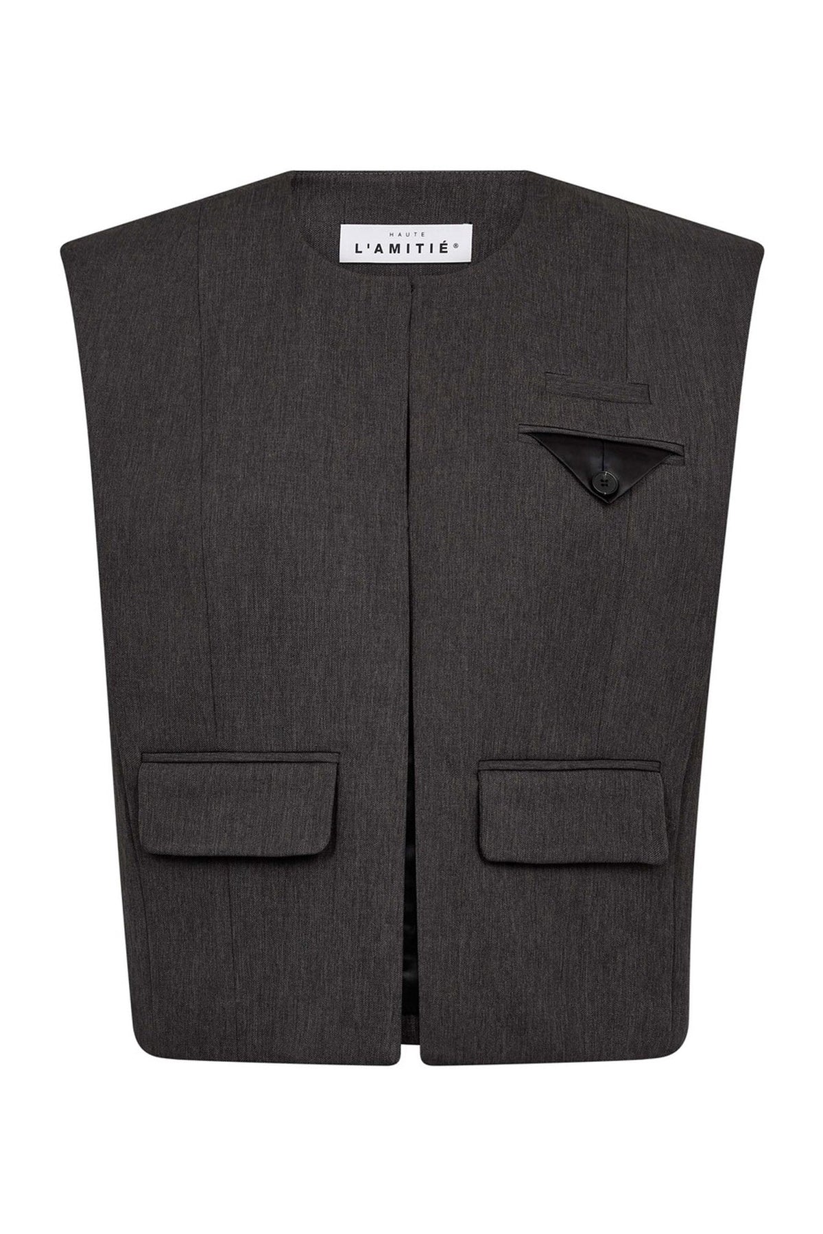 Amy Box Crop Waistcoat Grey Melangé - HL10683