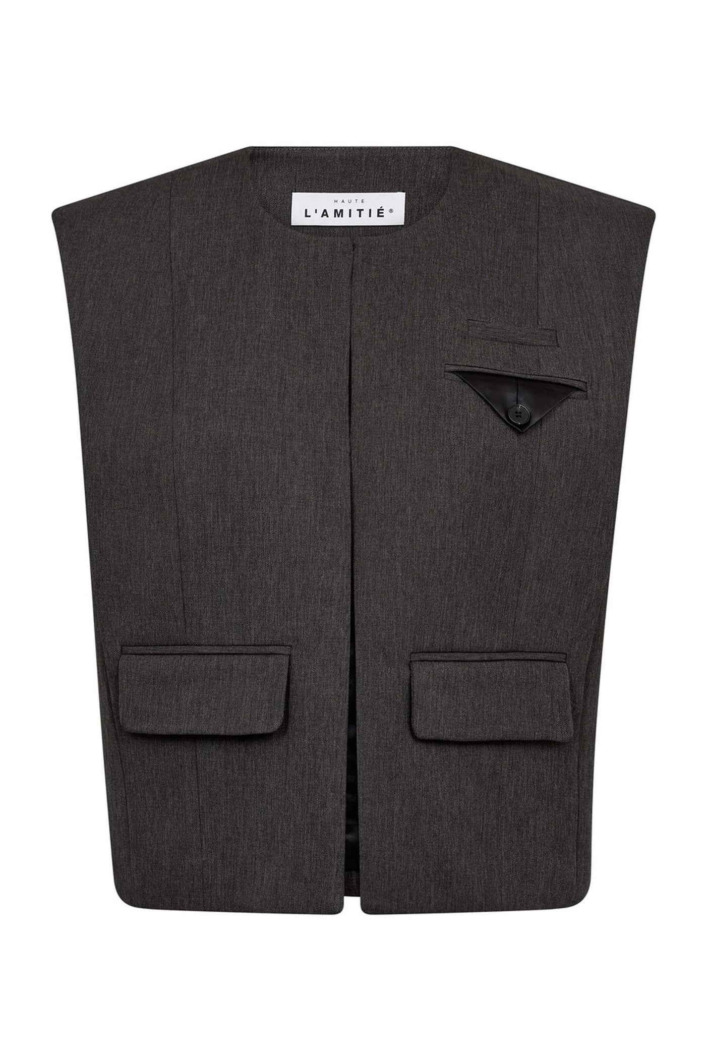 Amy Box Crop Waistcoat Grey Melangé - HL10683