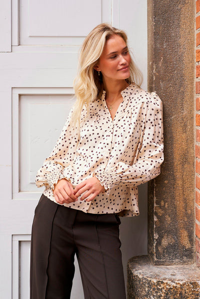 Astrida Flower Jacquard Blouse Creme - 170202 Thumbnail