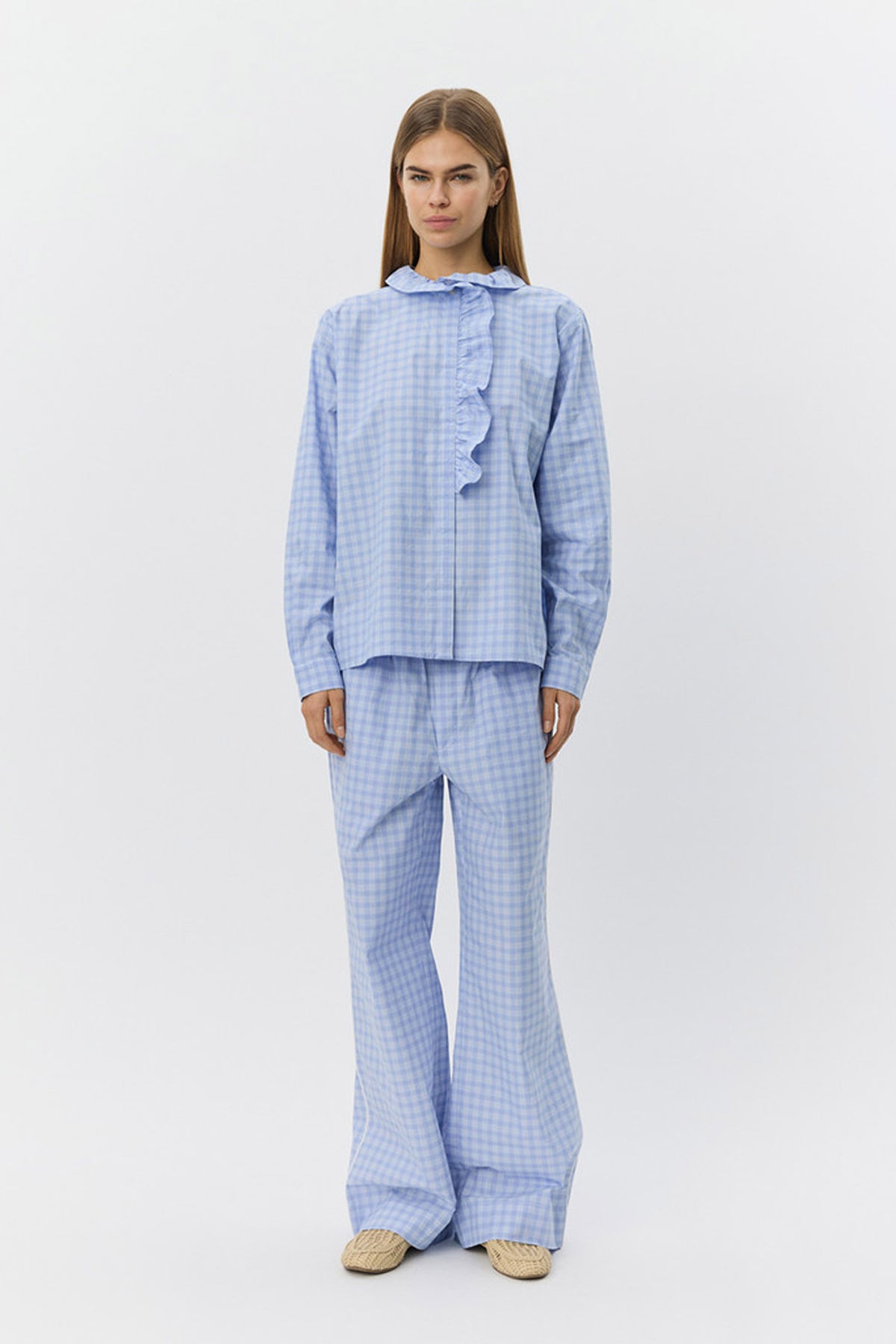 BELLESW CHECK FRILL PLACKET SH 5036 Blue - S261381