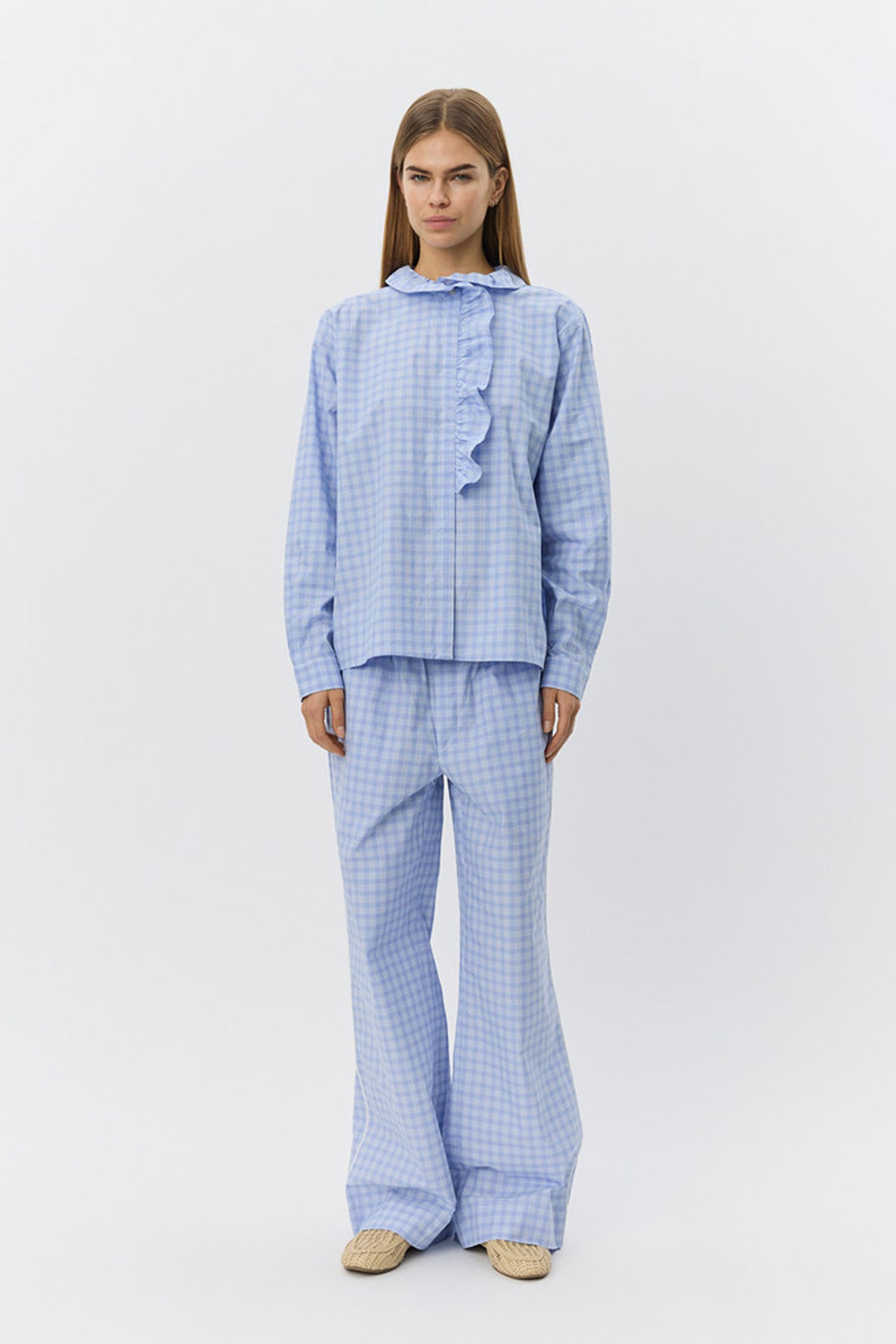 BELLESW CHECK FRILL PLACKET SH 5036 Blue - S261381