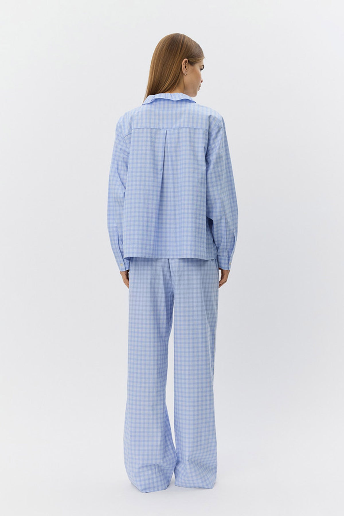 BELLESW CHECK FRILL PLACKET SH 5036 Blue - S261381
