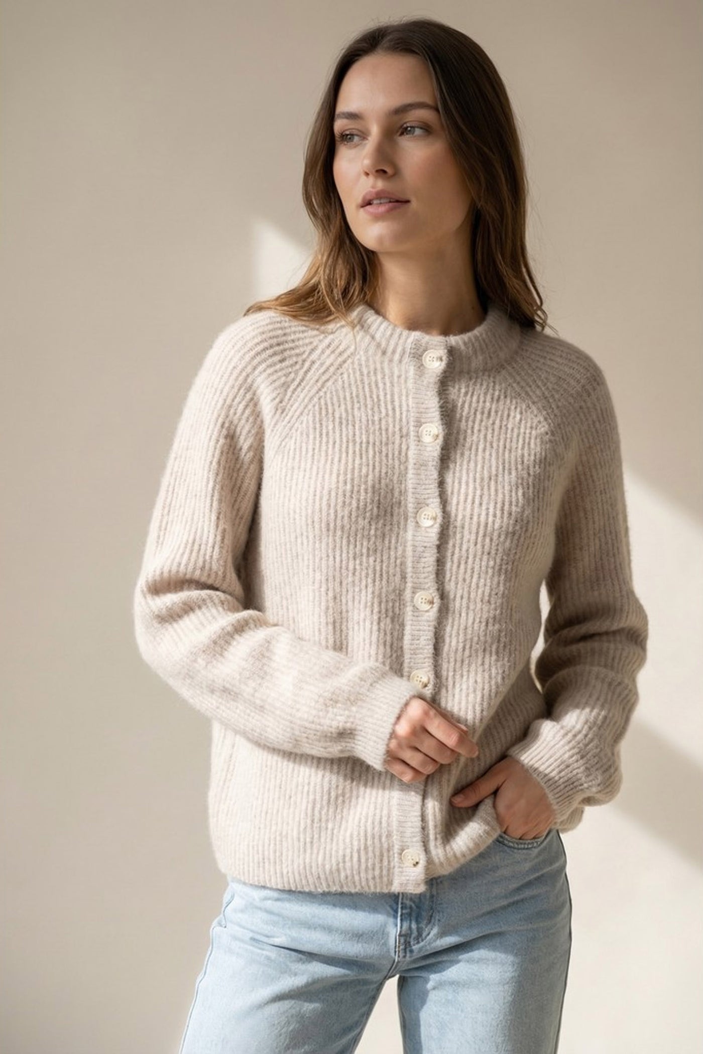 BTFNINA Raccoon Cardigan Light Beige - 500129