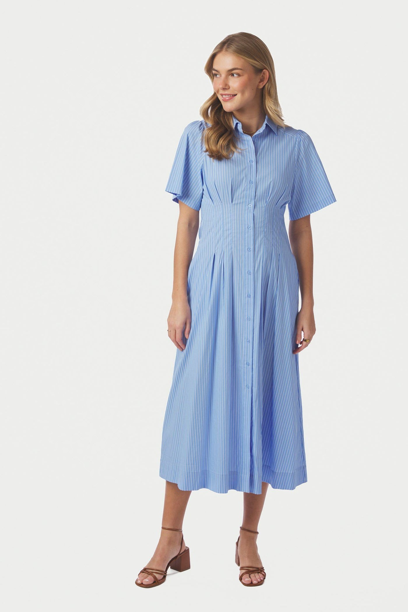 Baia Stripe Poplin Dress Light Blue - 167585