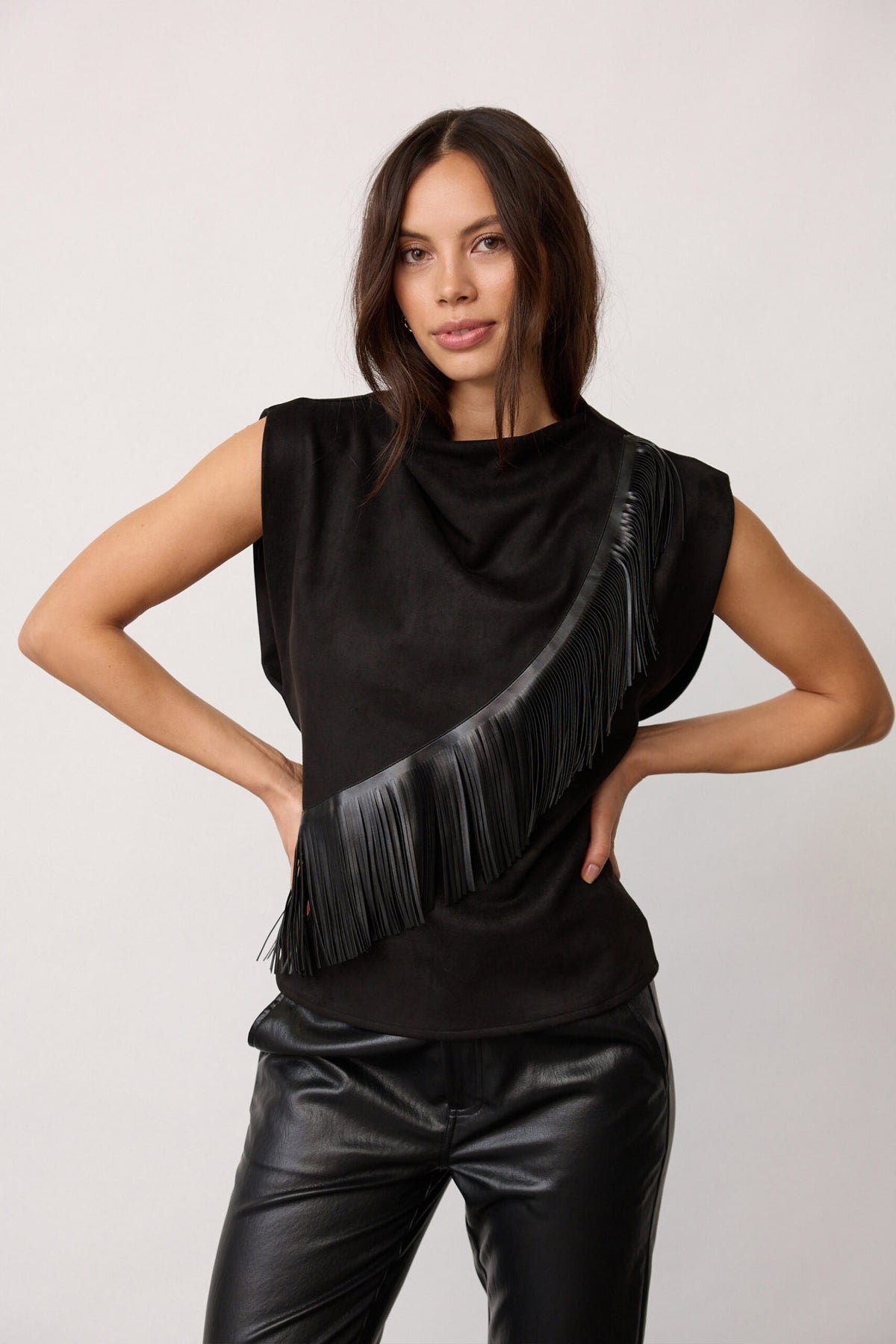 BobbieCC Fringe Pleat Top 65001-Black - 500115