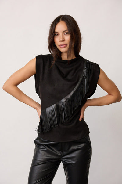 BobbieCC Fringe Pleat Top 65001-Black - 500115 Thumbnail