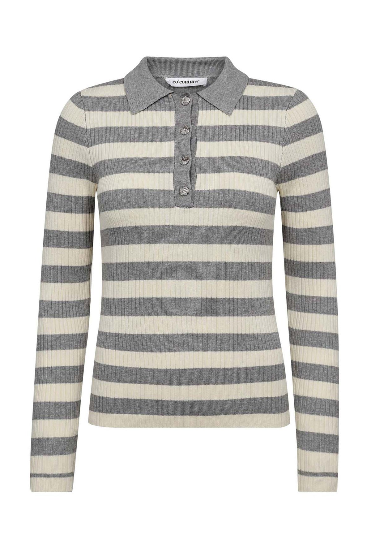 BonnyCC Stripe L/S Polo Knit 138-Light Grey - 42009