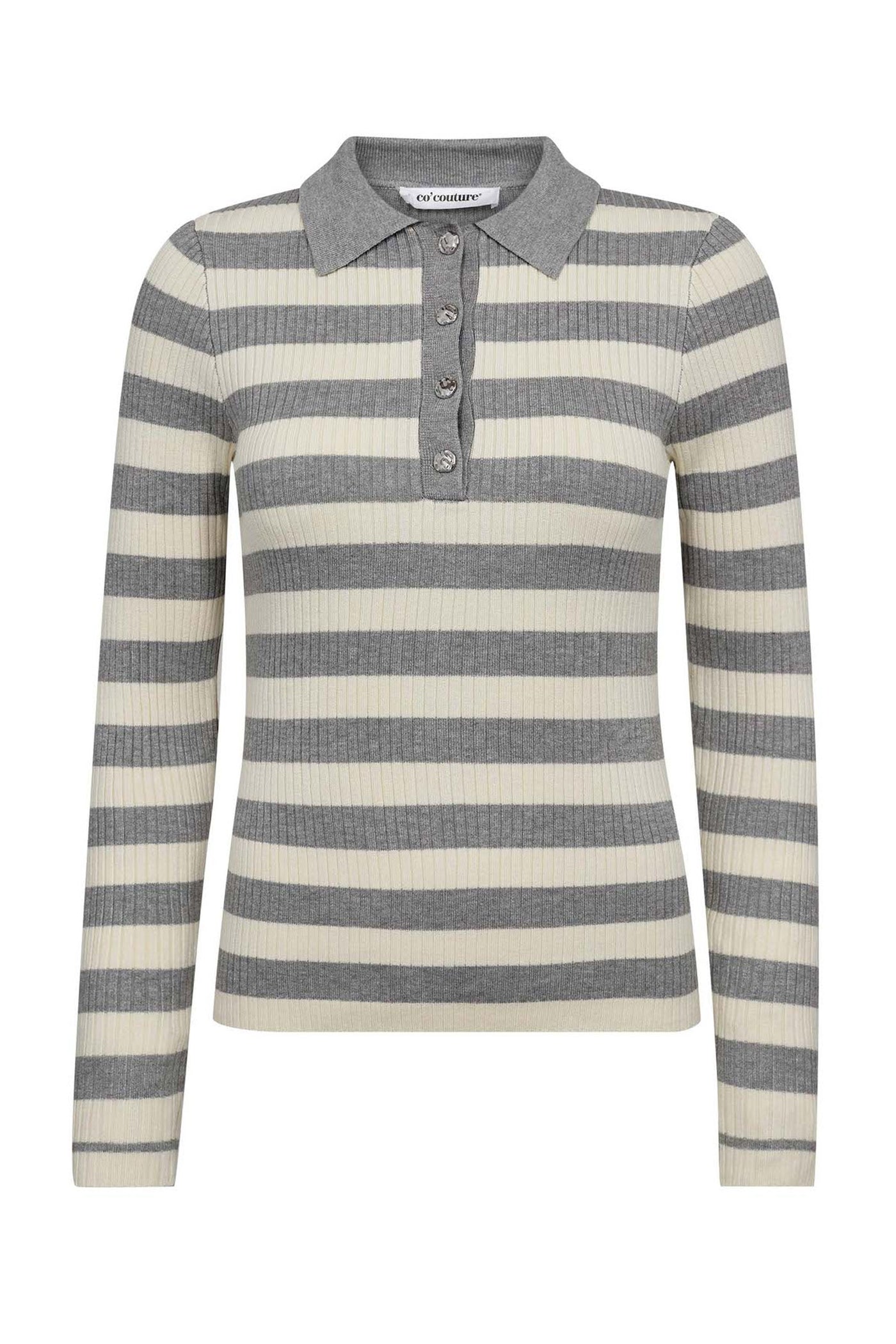 BonnyCC Stripe L/S Polo Knit 138-Light Grey - 42009