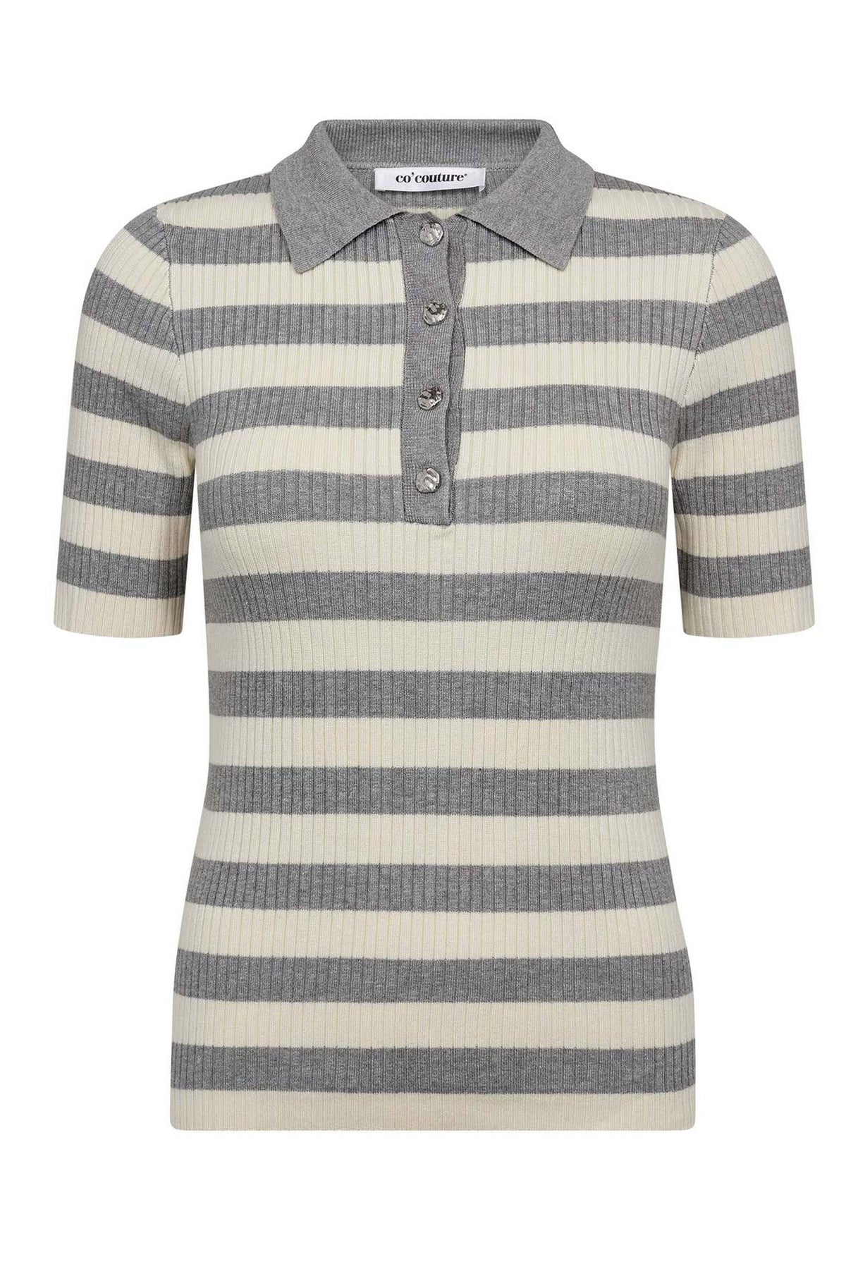BonnyCC Stripe S/S Polo Knit 138-Light Grey - 42010
