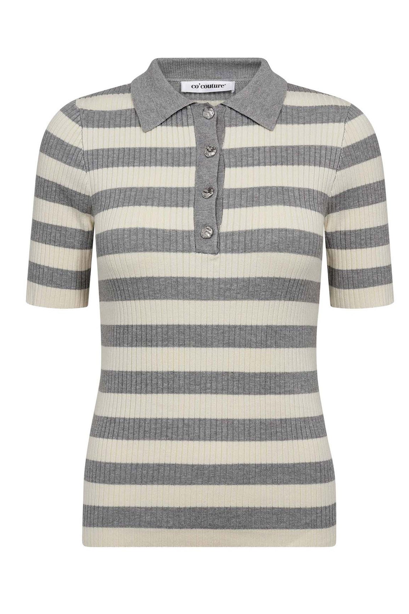 BonnyCC Stripe S/S Polo Knit 138-Light Grey - 42010