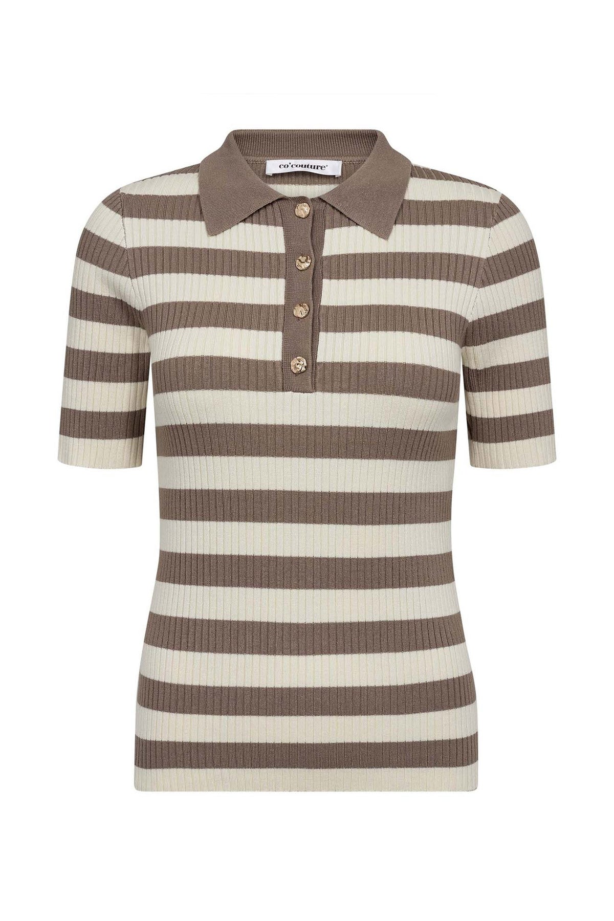 BonnyCC Stripe S/S Polo Knit 154-Walnut - 42010