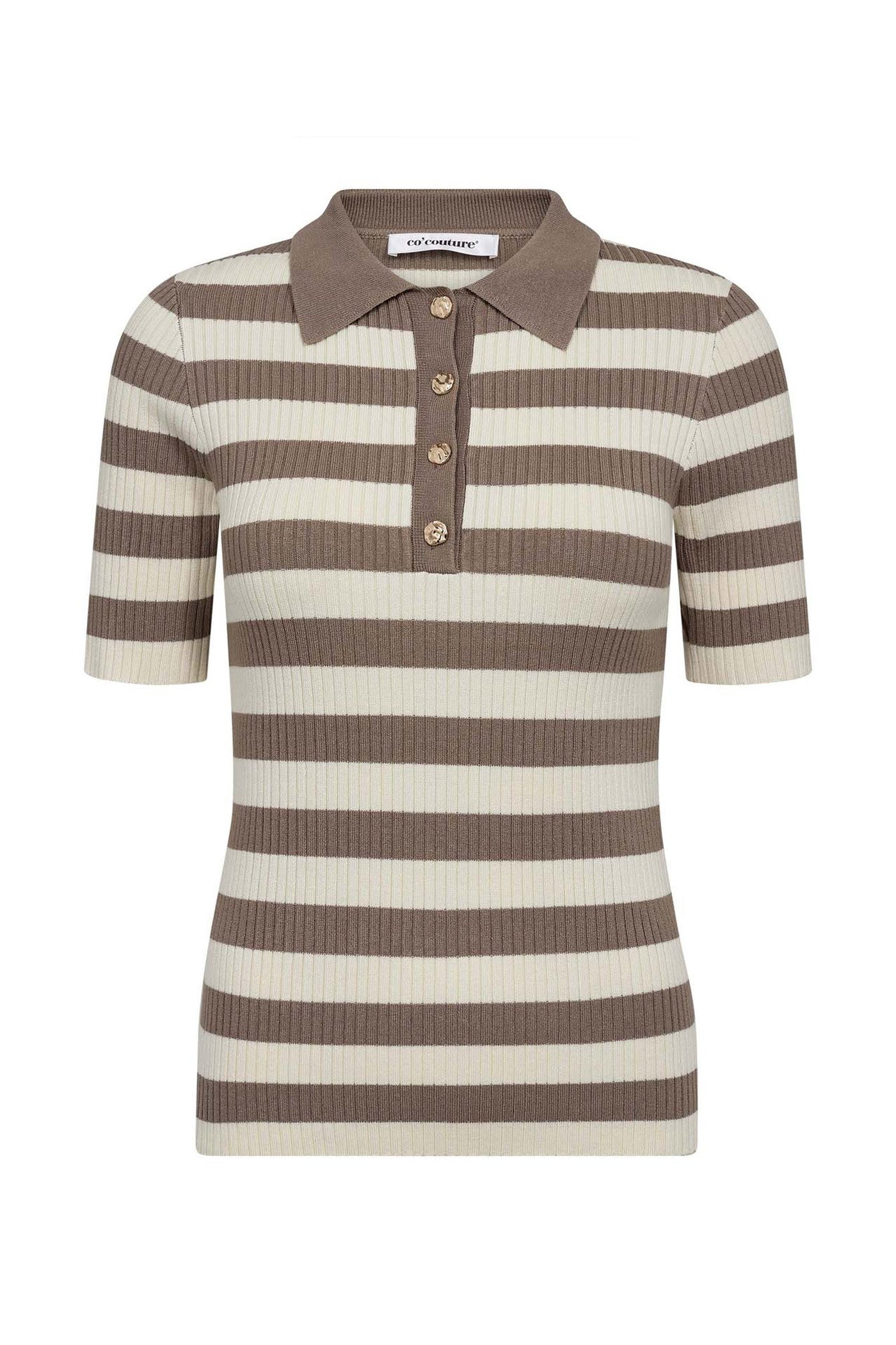 BonnyCC Stripe S/S Polo Knit 154-Walnut - 42010
