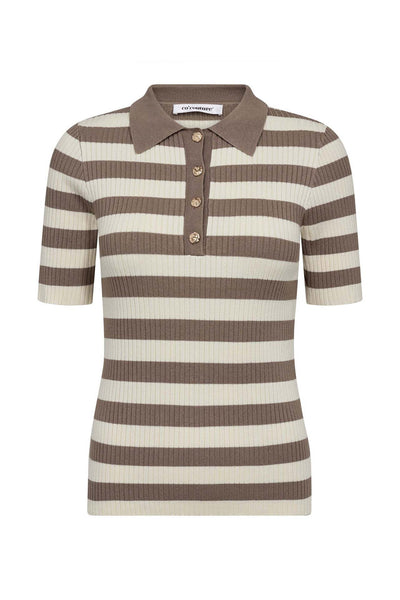 BonnyCC Stripe S/S Polo Knit 154-Walnut - 42010 Thumbnail