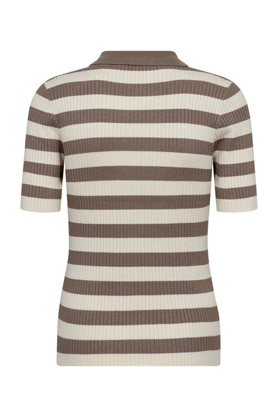 BonnyCC Stripe S/S Polo Knit 154-Walnut - 42010 Thumbnail