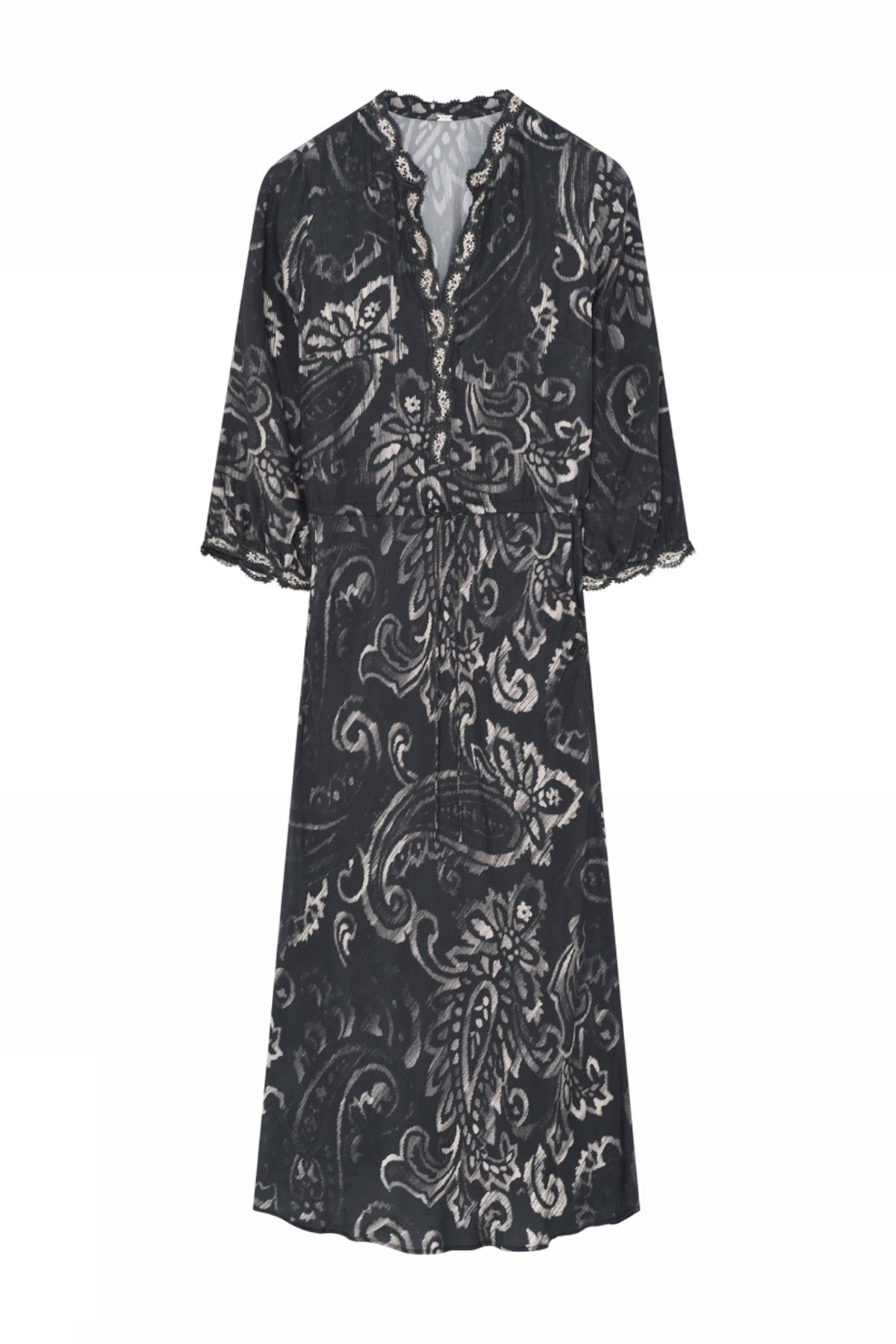 Britney, long bias cut dress 81982-Grey/Beige - 58512/7355