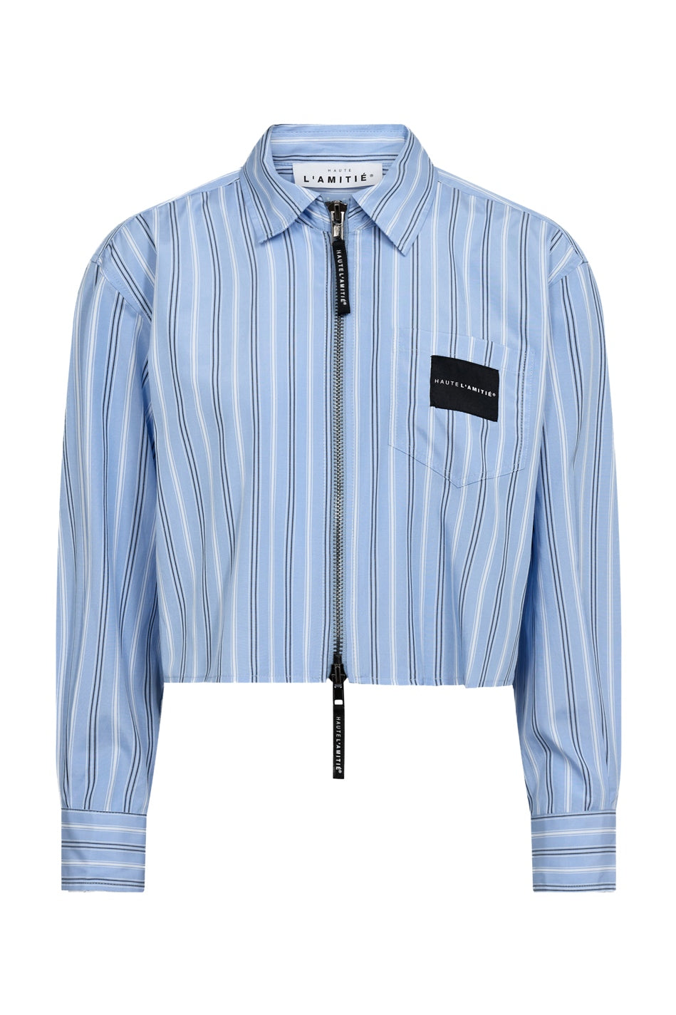 Crop Stripe Zip Shirt Pale Blue - HL10979
