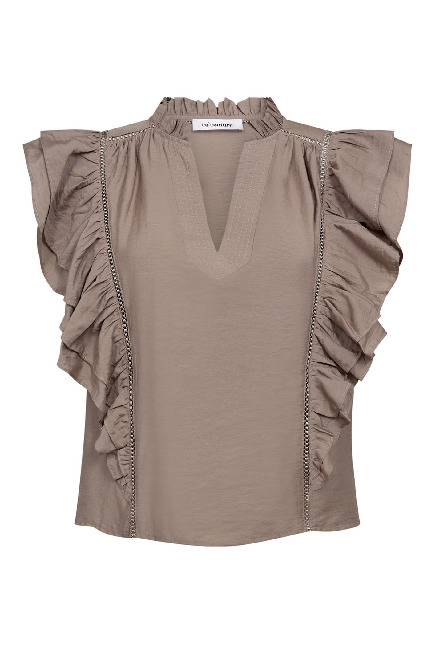 CallumCC Lace Frill V-Top 2006-Taupe - 45172