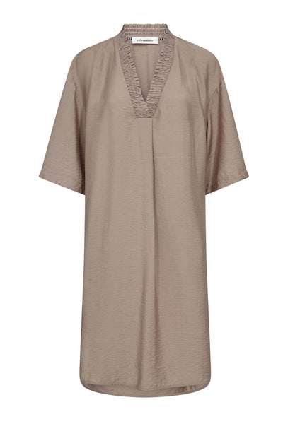 CallumCC Pleat Tunic V-Dress 2006-Taupe - 46084 Thumbnail