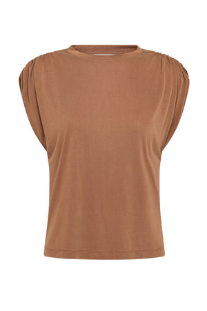 CamillaCC Ruched Shoulder Tee 35-Suntan - 43033