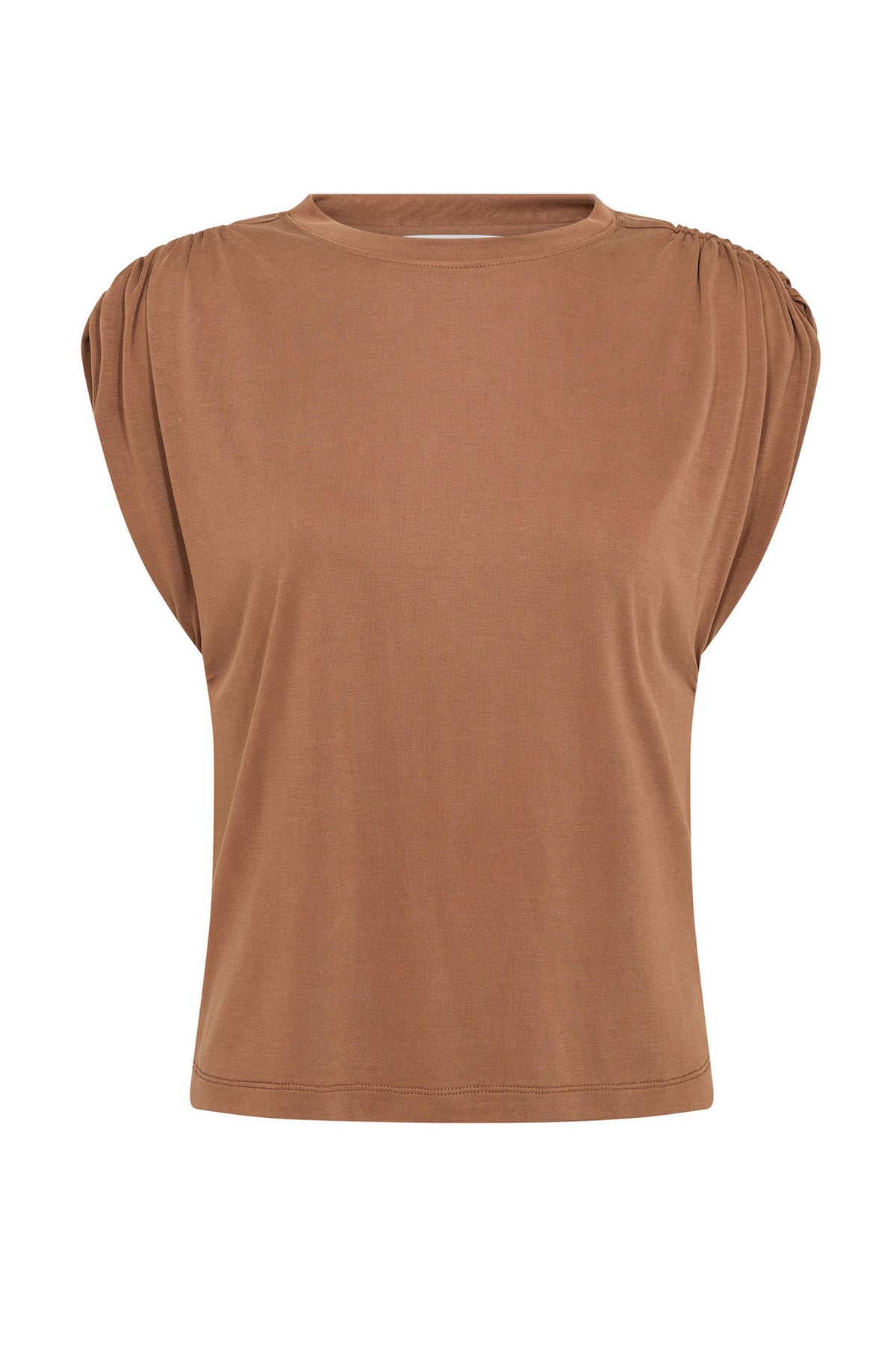 CamillaCC Ruched Shoulder Tee 35-Suntan - 43033
