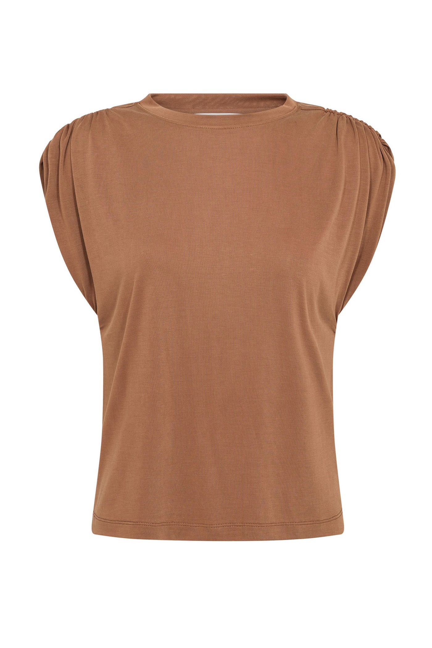 CamillaCC Ruched Shoulder Tee 35-Suntan - 43033