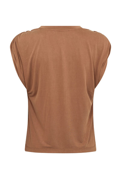 CamillaCC Ruched Shoulder Tee 35-Suntan - 43033 Thumbnail