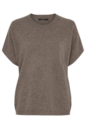 Cashmere Knit w. Short Sleeves Ash Brown Melange - 500085