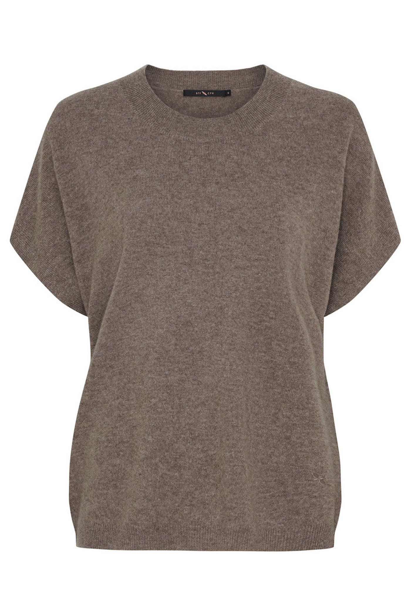 Cashmere Knit w. Short Sleeves Ash Brown Melange - 500085