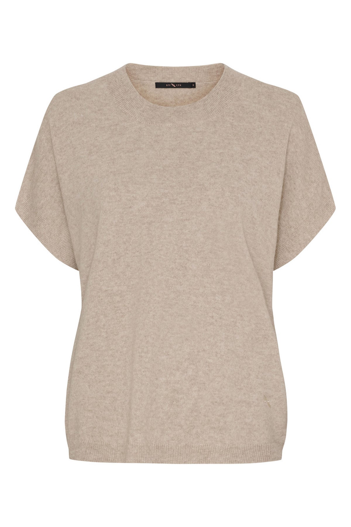 Cashmere Knit w. Short Sleeves Cream Melange - 500085