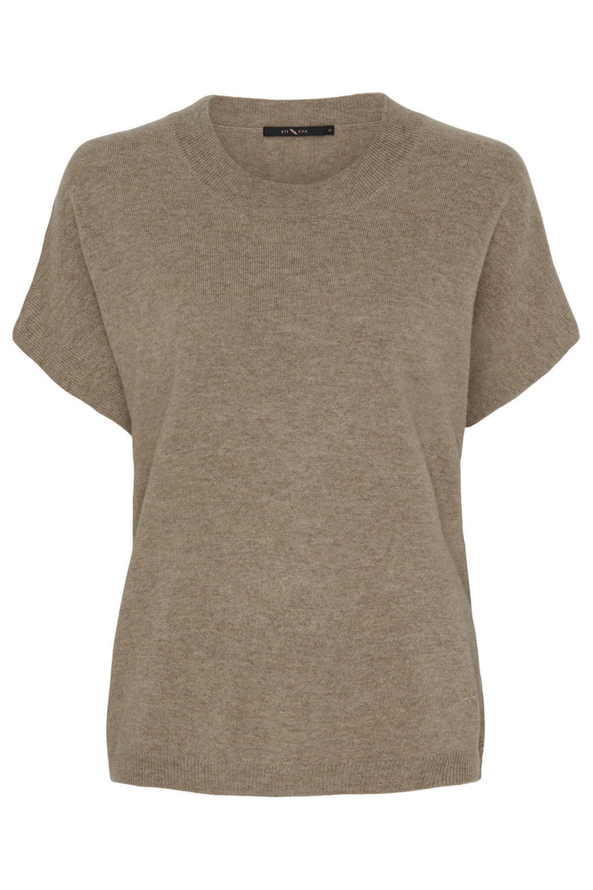 Cashmere Knit w. Short Sleeves Taupe Melange - 500085