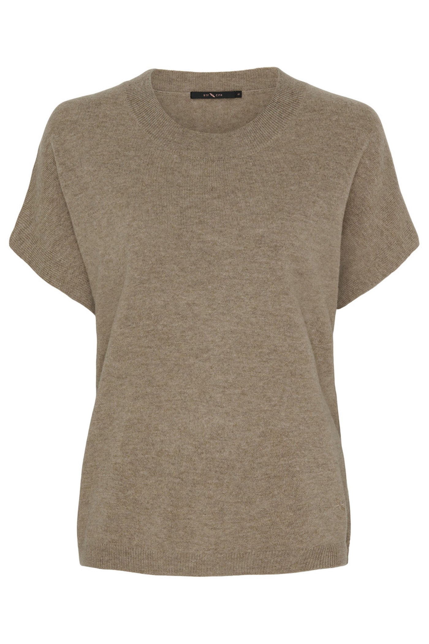 Cashmere Knit w. Short Sleeves Taupe Melange - 500085