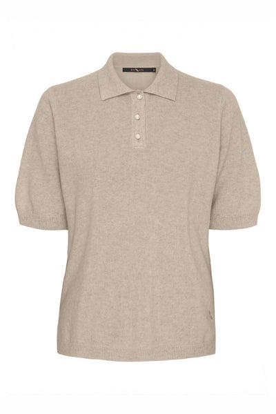 Cashmere Pullover w. Collar Cream Melange - 500113 Thumbnail
