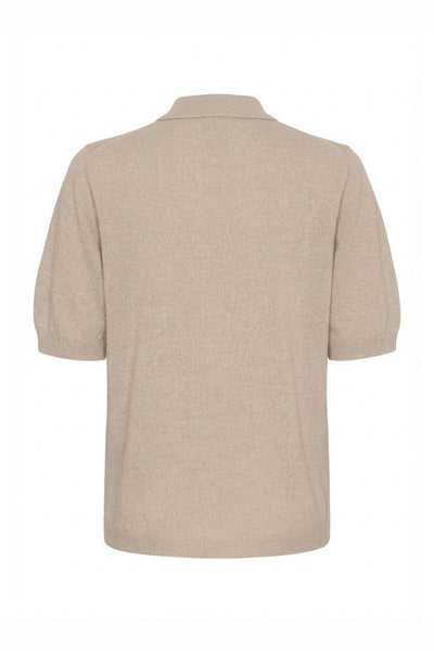 Cashmere Pullover w. Collar Cream Melange - 500113 Thumbnail