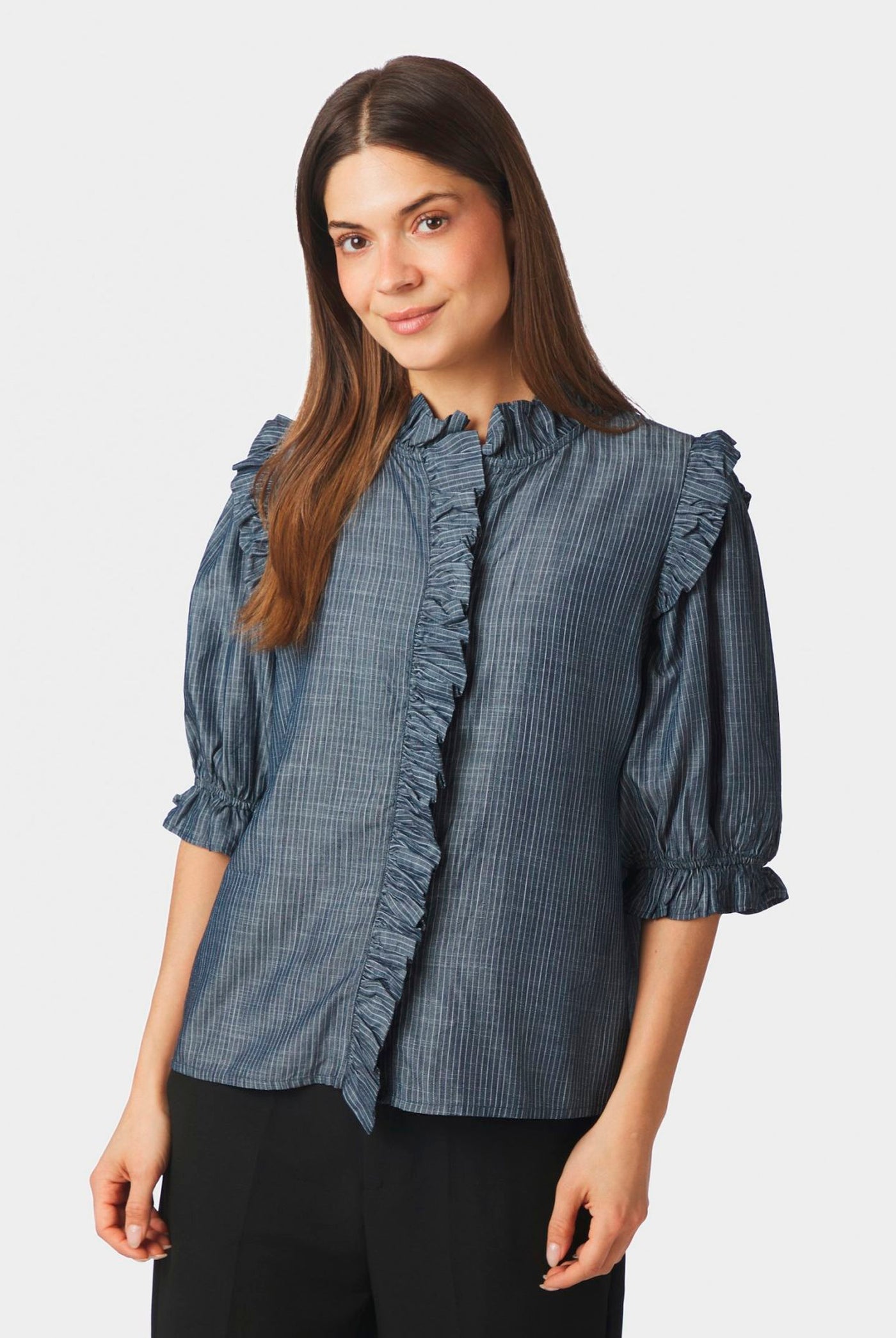 Chacha Chambray Stripe Blouse DARK BLUE - 169737