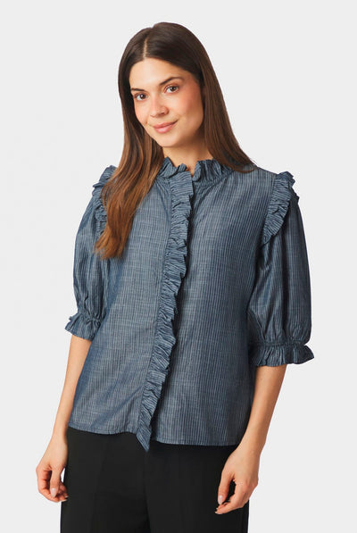 Chacha Chambray Stripe Blouse DARK BLUE - 169737 Thumbnail