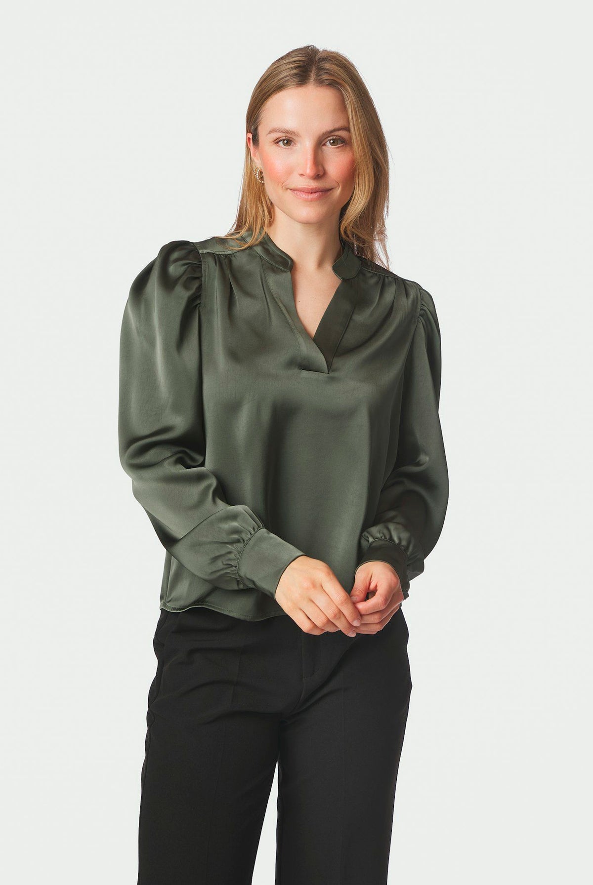 Rosslyn Heavy Sateen Blouse DEEP GREEN - 163769