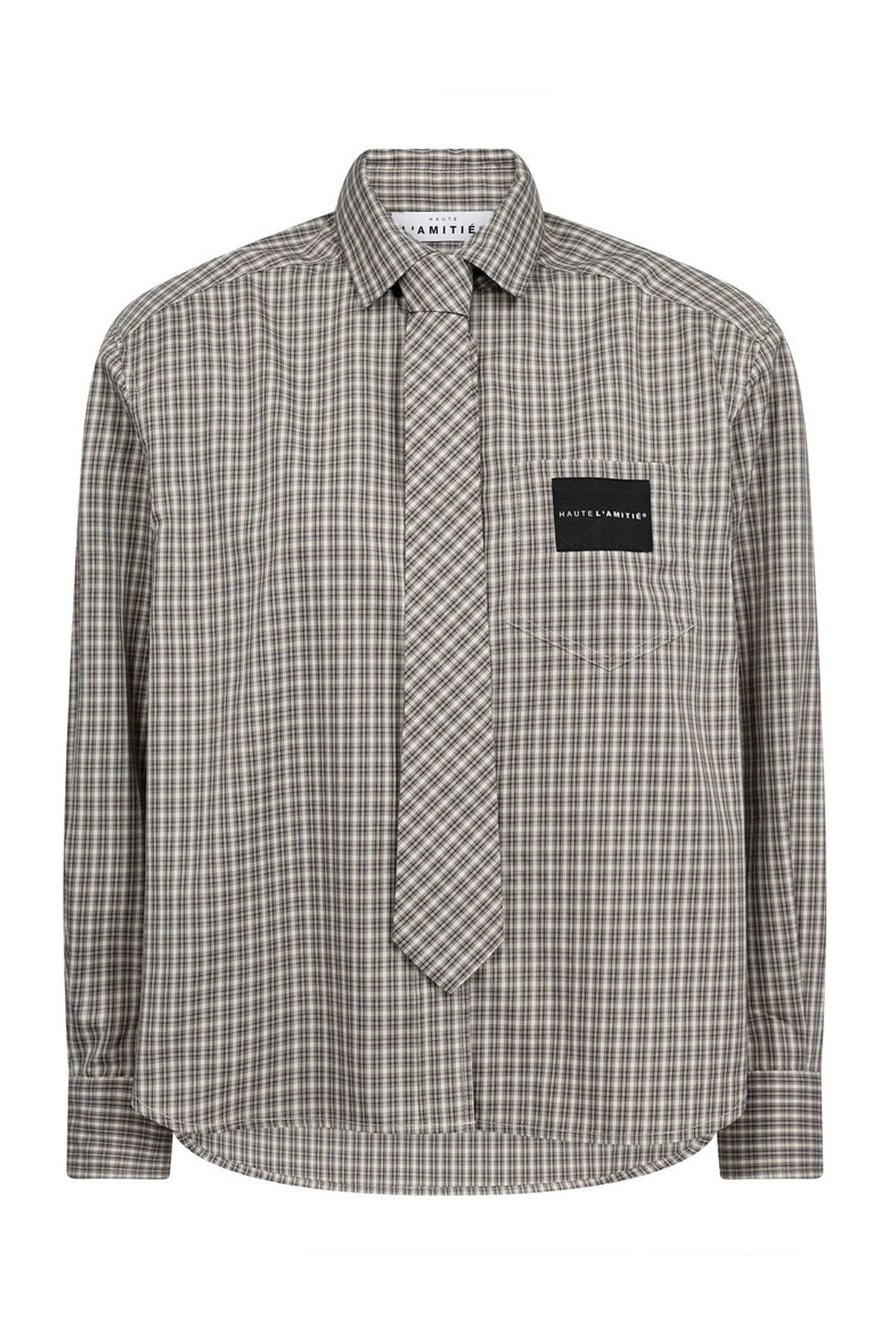 Chess Tie Shirt Beige - HL10721